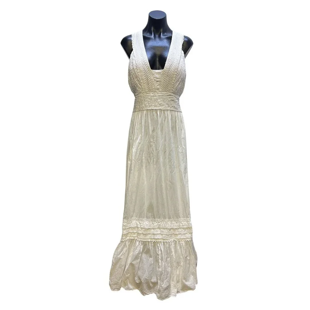 Ramy Brook White Maxi Dress w/Pleated Bodice Size S - Picture 1 of 10